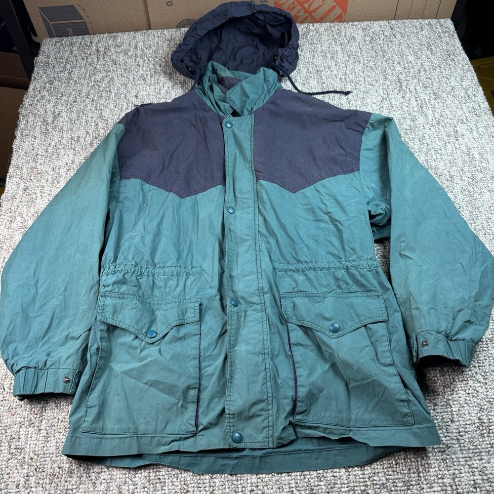 VTG Pendleton Jacket Mens Medium Parka Roll Away Hood Green Cotton Nylon